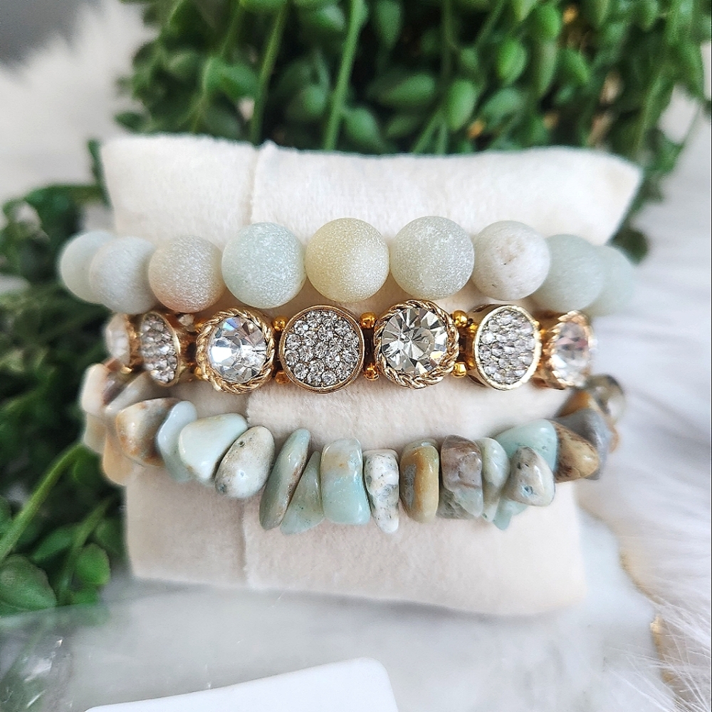 NWT Ryze 'Amber Pye' Natural Stone  Amazonite Arrowhead Staxx Bracelets-Set of 3 - Picture 5 of 9